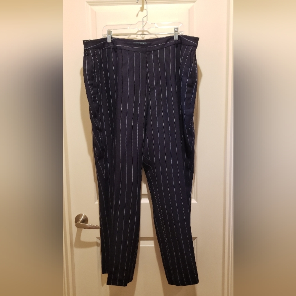 Ralph Lauren Women's Navy Striped Wide Leg Pants